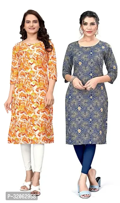 Fabulous Crepe Printed Kurta For Women- Pack Of 2