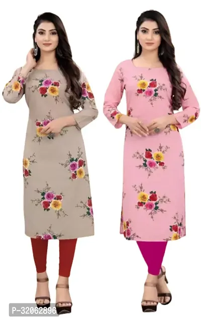 Fabulous Crepe Printed Kurta For Women- Pack Of 2