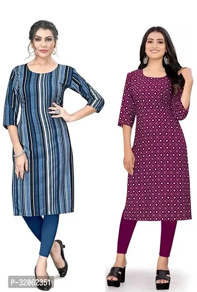 Fabulous Crepe Printed Kurta For Women- Pack Of 2