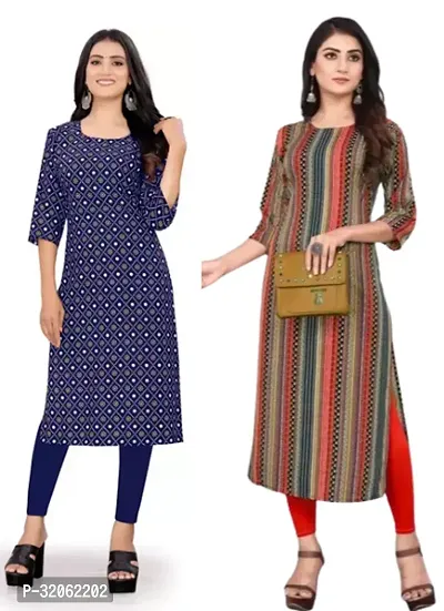 Fabulous Crepe Printed Kurta For Women- Pack Of 2