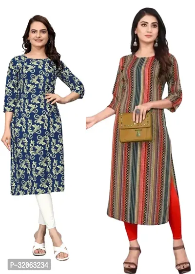 Fabulous Crepe Printed Kurta For Women- Pack Of 2