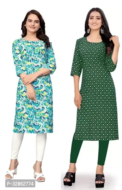 Fabulous Crepe Printed Kurta For Women- Pack Of 2