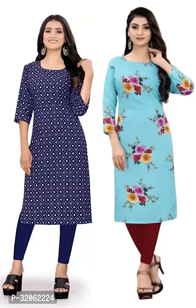 Fabulous Crepe Printed Kurta For Women- Pack Of 2