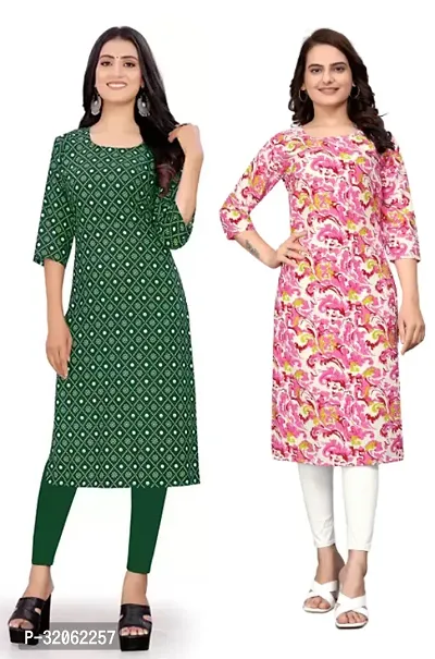 Fabulous Crepe Printed Kurta For Women- Pack Of 2