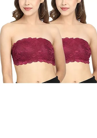 Women's Lace Tube Strapless Padded Bra (Free Size, 28B to 34B) (Free, 2 Pc)