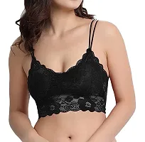 STYLE FLAKES Women's Silky Net Lace Lightly Padded Non-Wired Bralette Top Bra Size 28 to 34 (Black)-thumb2