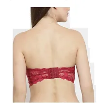 Unique Collection Women's Lace Tube Strapless Lightly Padded Non-Wired Bandeau Bra (Free Size, Fits Best- 28B-34B, Removable) (Free, Red)-thumb1