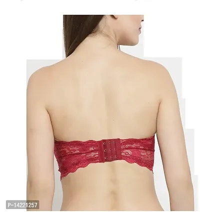 Unique Collection Women's Lace Tube Strapless Lightly Padded Non-Wired Bandeau Bra (Free Size, Fits Best- 28B-34B, Removable) (Free, Red)-thumb2