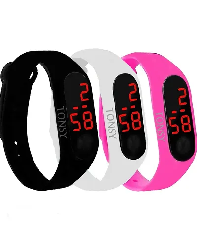 Unisex Digital Display Watch Band Combo pack of 3