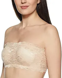 STYLE FLAKES Lightly Padded Wire Free Bralette Bandeau Net Fabric Bra for Women with Removable Straps White Black Skin Meroon Blue (Beige)-thumb3