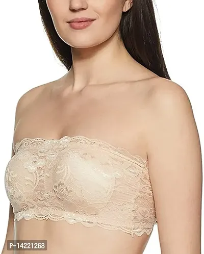 STYLE FLAKES Lightly Padded Wire Free Bralette Bandeau Net Fabric Bra for Women with Removable Straps White Black Skin Meroon Blue (Beige)-thumb4