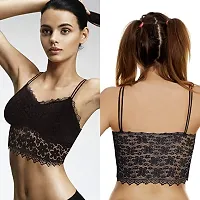 STYLE FLAKES Women's Silky Net Lace Lightly Padded Non-Wired Bralette Top Bra Size 28 to 34 (Black)-thumb3