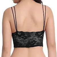 STYLE FLAKES Women's Silky Net Lace Lightly Padded Non-Wired Bralette Top Bra Size 28 to 34 (Black)-thumb1