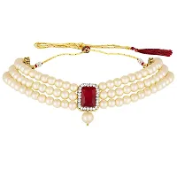 Peora Gold Plated Indian Traditional Crystal Pearl Beaded Choker Necklace Jewellery Set for Women-thumb3