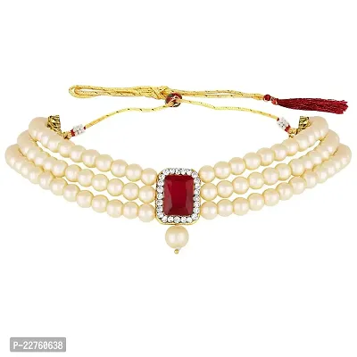 Peora Gold Plated Indian Traditional Crystal Pearl Beaded Choker Necklace Jewellery Set for Women-thumb4