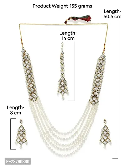 ZAVERI PEARLS Gold Tone Multi Layers Moti Mala Long Necklace Set For Women-ZPFK7834-thumb4