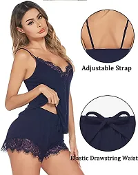 Mallory Winston Women's Satin Solid Above Knee Length Babydoll Lingerie Set (FF374-Navy_Navy_Free Size)-thumb4