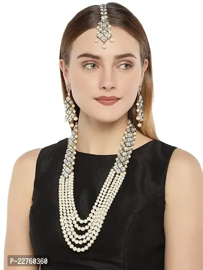 ZAVERI PEARLS Gold Tone Multi Layers Moti Mala Long Necklace Set For Women-ZPFK7834-thumb2