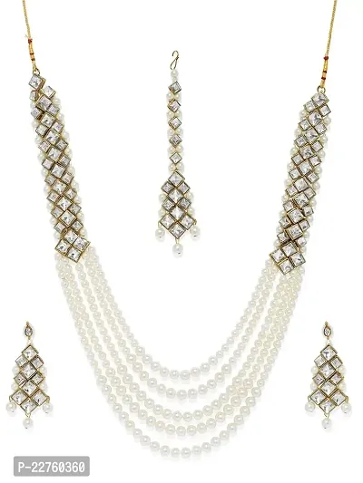 ZAVERI PEARLS Gold Tone Multi Layers Moti Mala Long Necklace Set For Women-ZPFK7834-thumb0