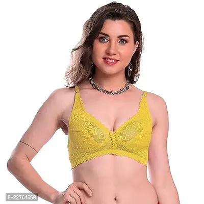 STROWBERRY Full Coverage Push Up Non Padded Non Wire Net  Lace Bra for Women and Girls Multi Colored (Lemon, 32)-thumb0
