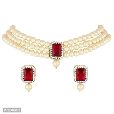 Peora Gold Plated Indian Traditional Crystal Pearl Beaded Choker Necklace Jewellery Set for Women-thumb0