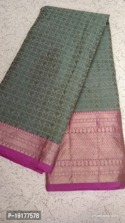 nbsp;Stylish Women Banarasi Silk Cotton Saree With Unstitched Blouse Piece-thumb0