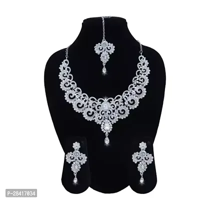 Stylish Silver Alloy Cubic Zirconia Jewellery Set For Women