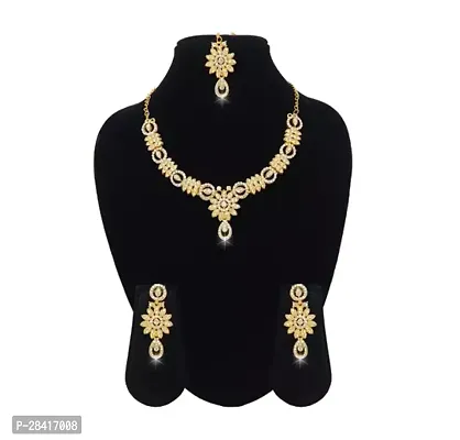 Stylish Golden Alloy Cubic Zirconia Jewellery Set For Women