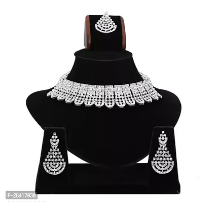 Stylish Silver Alloy Cubic Zirconia Jewellery Set For Women