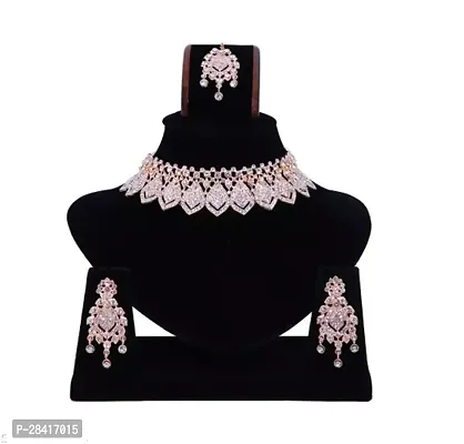 Stylish Pink Alloy Cubic Zirconia Jewellery Set For Women