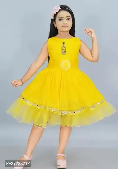 Stylish Yellow Net Embellished Frocks For Girls