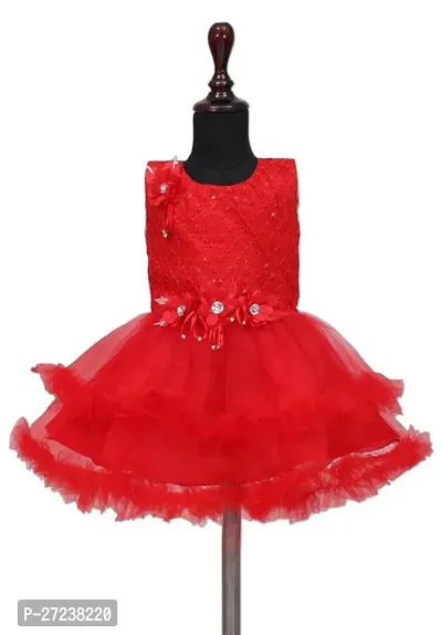 Stylish Red Net Embellished Frocks For Girls