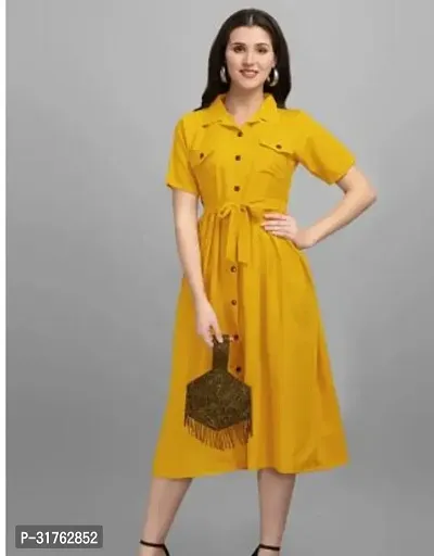 Stylish Yellow Rayon Solid Fit And Flare Dress For Women