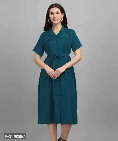 Stylish Green Rayon Solid Fit And Flare Dress For Women