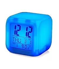 HOME BUY, Square 7 Color Changing Digital LCD Alarm Table Desk Clock with Calender Time Temperature Lights-thumb2