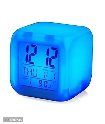 HOME BUY, Square 7 Color Changing Digital LCD Alarm Table Desk Clock with Calender Time Temperature Lights-thumb3