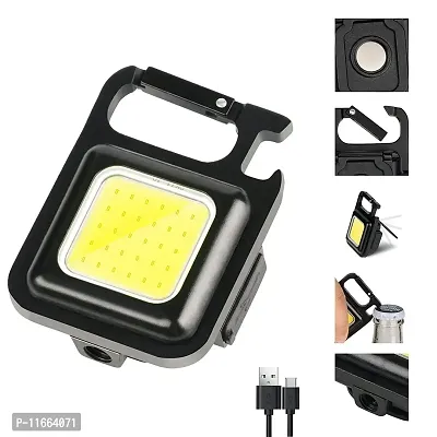 HOME BUY Key Chain Led Light with Bottle Opener, Magnetic Base and Folding Bracket Mini COB 500 Lumens Rechargeable Emergency Light (Square with 4 Modes)