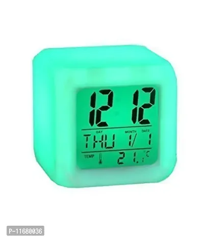 HOME BUY, Square 7 Color Changing Digital LCD Alarm Table Desk Clock with Calender Time Temperature Lights-thumb2