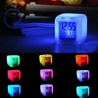 HOME BUY, Square 7 Color Changing Digital LCD Alarm Table Desk Clock with Calender Time Temperature Lights-thumb3