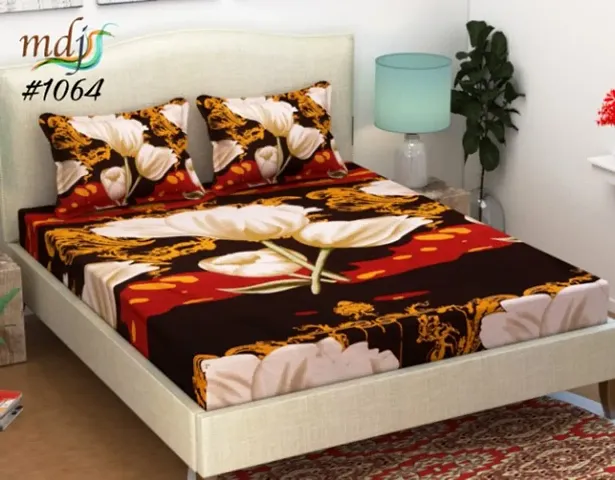 Floral Print Polycotton Double Bedsheet with 2 Pillow Covers