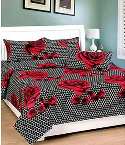 Printed Polycotton Double Bedsheet with 2 Pillow Covers