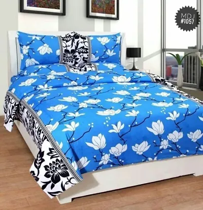 Printed Polycotton Double Bedsheet with 2 Pillow Covers