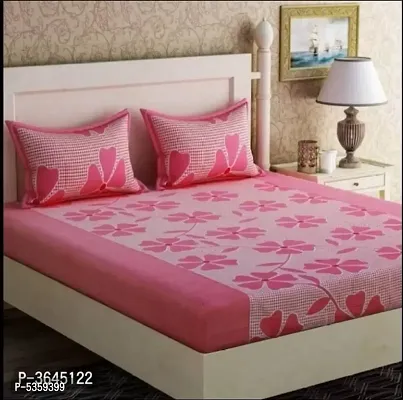Pink Printed  polycotton double  bedsheet with two pillow covers-thumb0