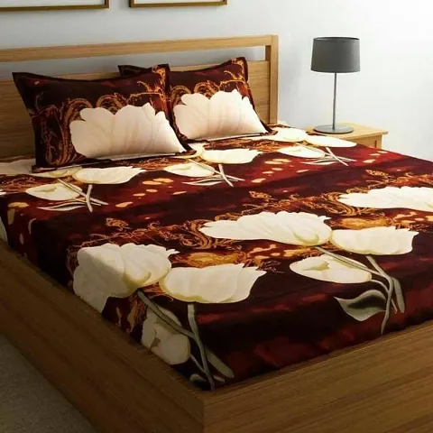 printed Polycotton Double Bedsheet with 2 Pillow Covers
