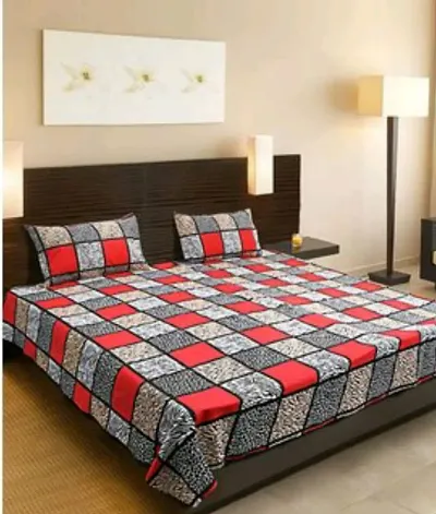 Printed Polycotton Double Bedsheet with 2 Pillow Covers