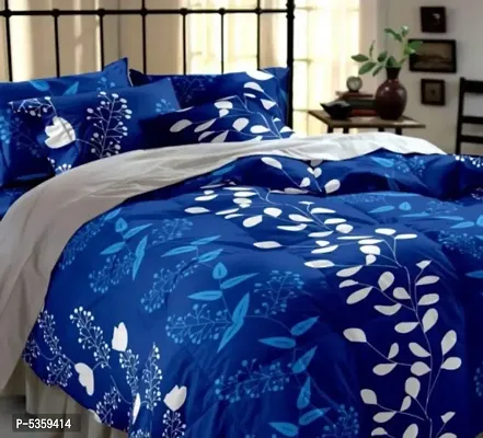 Blue Printed Polycotton Double Bedsheet With 2 Pillow Covers