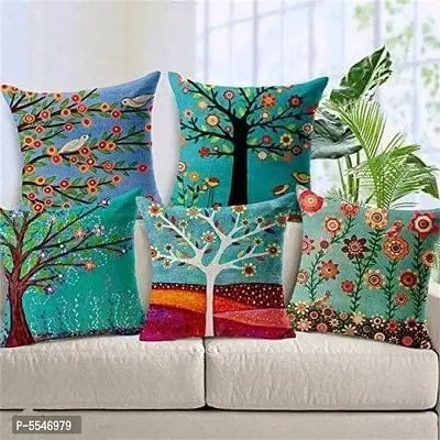 Stylish Comfortable Jute Printed Square Shaped Cushion Covers- 5 Pieces