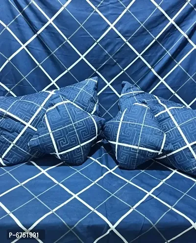 Glace Cotton Checked Bedsheet With Two Pillow Covers And Two Quilted Cushion With Filling Set