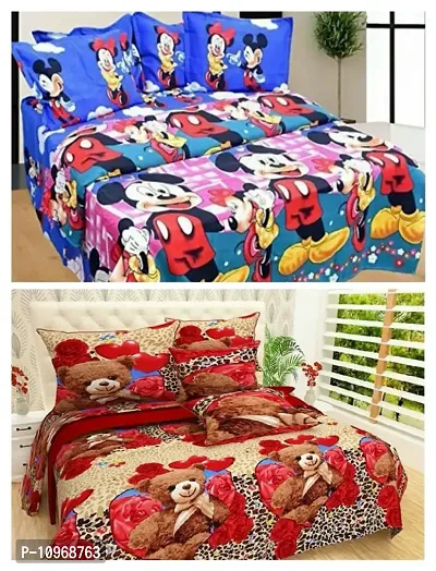 Fancy Polycotton Printed 2 Bedsheets with 4 Pillow Covers-thumb0