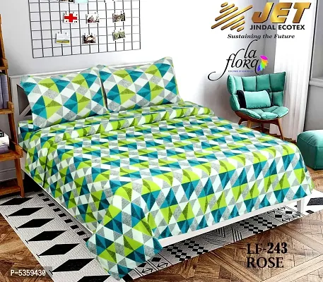 Polycotton Printed Double Bedsheet With Two Pillow Covers